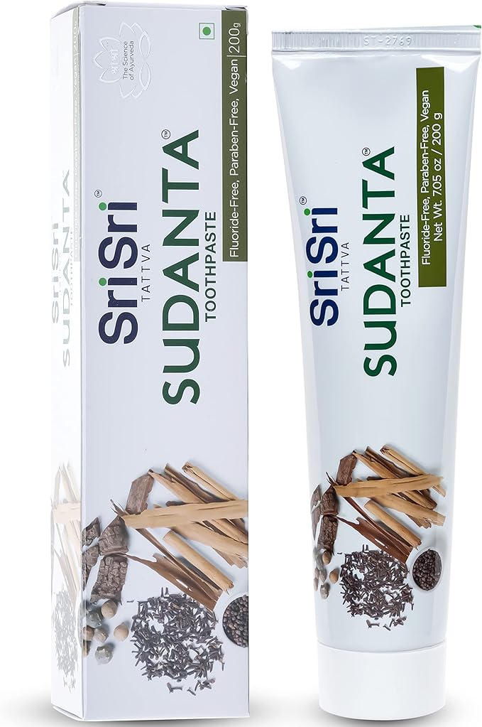 Sri Sri Tattva Sudanta Herbal Toothpaste for Oral Care Protection - Fluoride Free Ayurvedic Toothpaste to Strengthen Teeth and Gums Without Causing Sensitivity - All Natural, 200g (1 Pack)-Ruum Studio Home