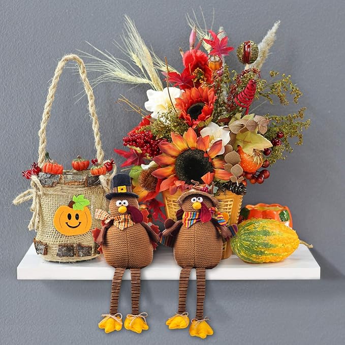 Ogrmar 2 Pack Stuffed Turkey Couple Doll Thanksgiving Tabletop Decoration Exquisite Handmade Turkey Doll Kit for Autumn Fall Thanksgiving Home Decor-Ruum Studio Home