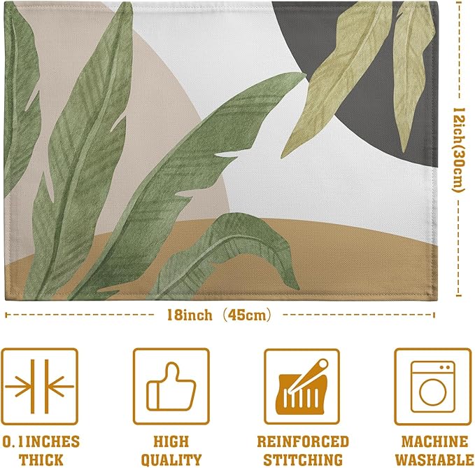 Tropical Palm Leaf Linen Placemats Set of 4 Summer Green Banana Leaves Themed Kitchen Place Mats Washable Non-Slip Heat Resistant Fabric Dining Table Placemats 12x18 Inch-Ruum Studio Home