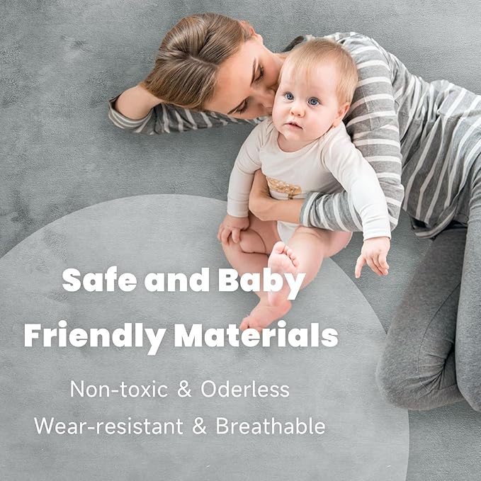 ACOMOPACK Baby Play Mat for Floor 1.3" Thick Memory Foam 50x50 Soft Velvet Playpen Mat for Kids,Infants,Toddlers,Tummy Time Crawling Mats with Non-Slip Bottom,Yoga,Tatami,Nursery Rug（Light Grey）-Ruum Studio Home