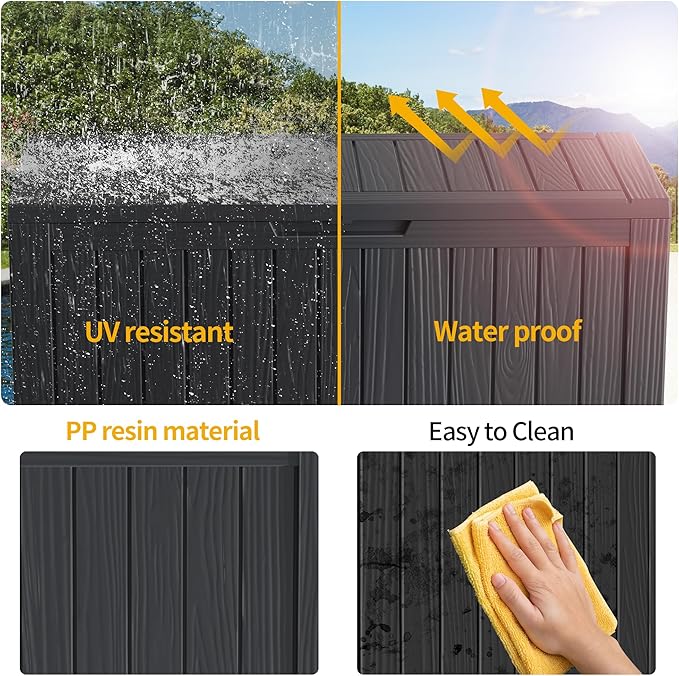 180 Gallon Resin Deck Box, Waterproof Outdoor Storage Bin for Patio Furniture, Pool Accessories, and Garden Tools, Lockable & UV-Resistant, Black-Ruum Studio Home