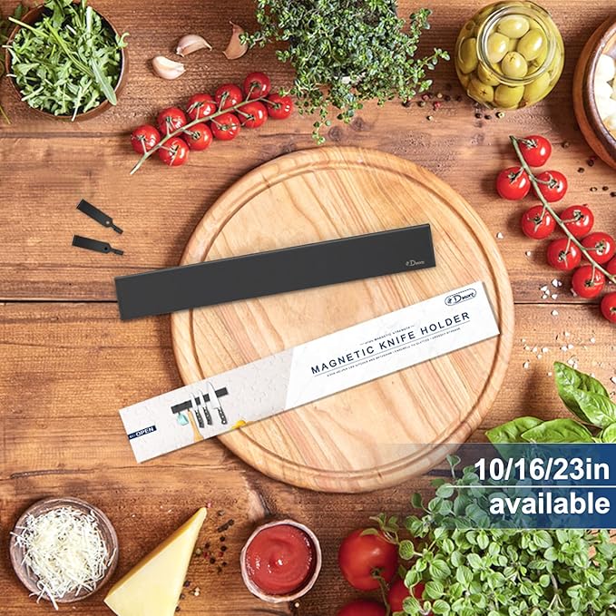 Dmore magnetic knife holder for wall—with 2 hooks, No Drilling 12 Inch black knife magnetic strip, Powerful knife magnet rack, include Adhesive Tape and screws for Knives, Utensils, and Tools-Ruum Studio Home