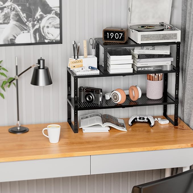 Expandable Spice Rack,Stackable Storage for Cabinet, Multi-Functional Kitchen Shelving,Height-Adjustable,Sustainable Organizer Solution(3Packs/Black/Medium)-Ruum Studio Home