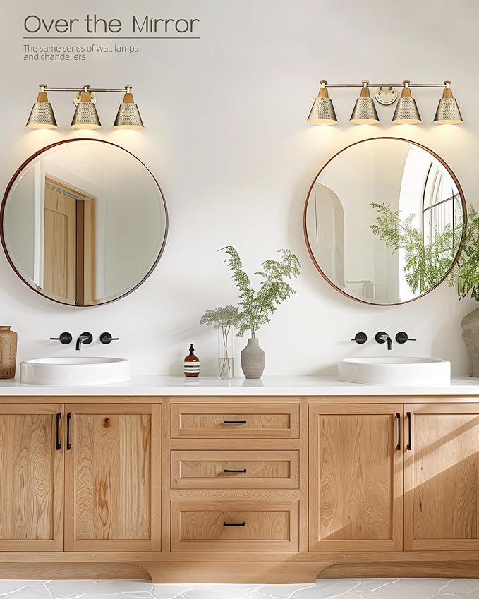 FEMILA Vanity Lights, 4-Lights Bathroom Light Fixtures Over Mirror, Antique Brass Wall Sconces Lamp with Hammered Metal Shade Finish, 4FG59B-4W BG-Ruum Studio Home