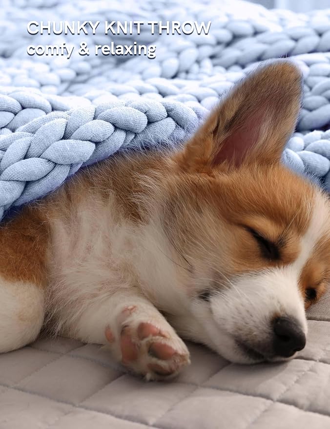 YnM Chunky Throw Blanket, Medium-Weight, Hand Knitted, Skin Friendly, Ventilated and Breathable, Machine Washable, Home Décor Piece for Couch, Sofa and Bed (Atlantis Blue, 50x70 Inch)-Ruum Studio Home