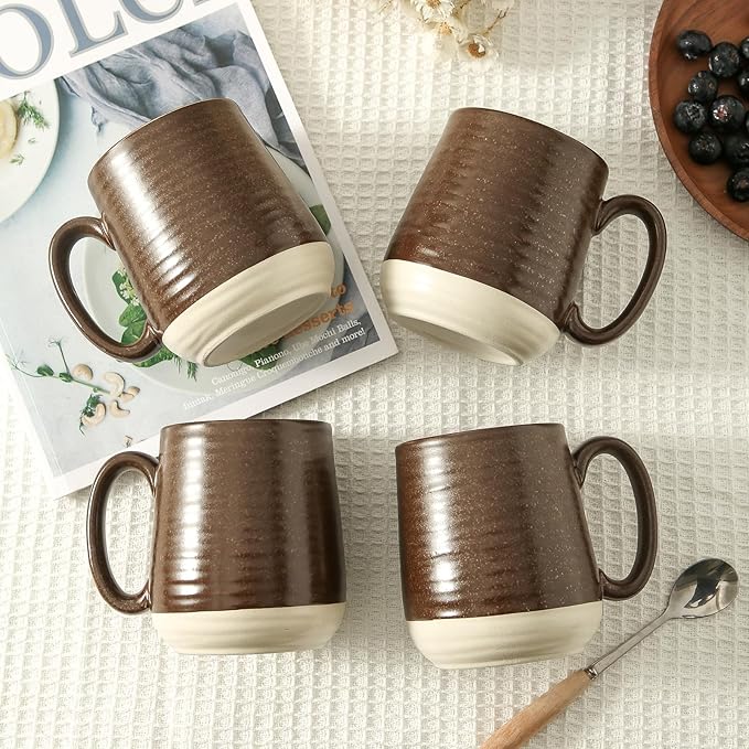 Hasense Porcelain Coffee Mugs Set of 4-15 Ounce Large Ceramic Coffee Cups Set with Handle for Latte, Tea, Cocoa and Hot Chocolate, Brown Coffee Mugs for Men and Women, Microwave Safe-Ruum Studio Home