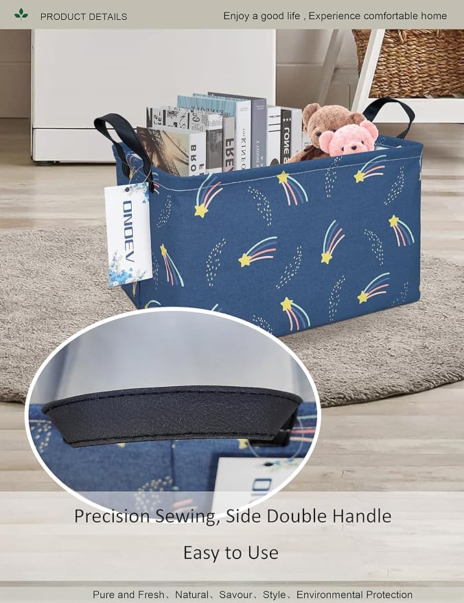Rectangular Folding Laundry Basket,waterproof Canvas Basket,gift basket,Suitable for children's room,Office,Clothes,Toys Storage（Blue Meteor)-Ruum Studio Home
