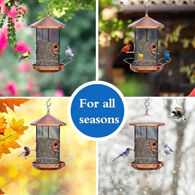 Large Bird Feeders for Outside: 12.6inch Metal for Outdoors Hanging with Copper for Garden Yard Outside Decor Cardinal Finch - Gardening Gifts for Women Men-Ruum Studio Home