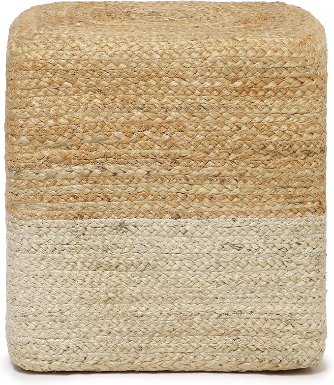 REDEARTH · Cube Pouf Ottoman - Braided Pouffe Accent Sitting Square Footrest for Living Room, Bedroom, Nursery, kidsroom, Patio, Gym; 100% Jute (14.5"x14.5"x16"; Natural Ivory)-Ruum Studio Home