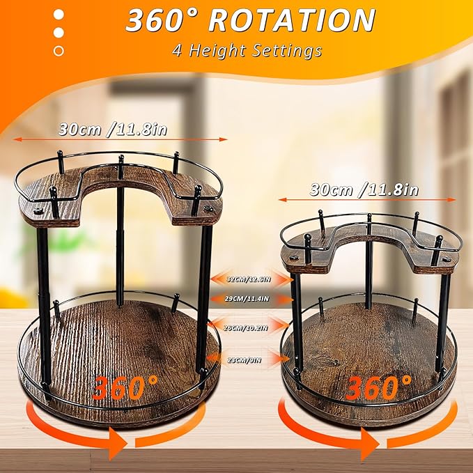 2-Tier Lazy Susan Organizer, Rotating Spice Rack with Stable Carousel Base & 4 Height Settings, Spice Rack Organizer for Cupboard Kitchen Countertop Dining Table-Ruum Studio Home
