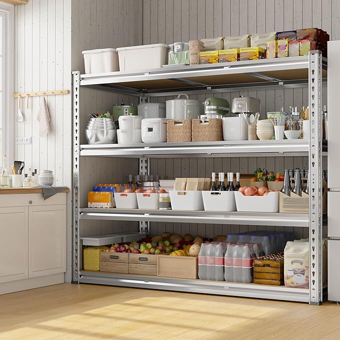 REIBII Garage Shelving, 4 Tier Storage Shelves Load 2550LBS, Adjustable Garage Shelving Heavy Duty, Metal Shelves Unit for Basement, Warehouse, 48" W x 60 "H x 24" D, Galvanized-Ruum Studio Home