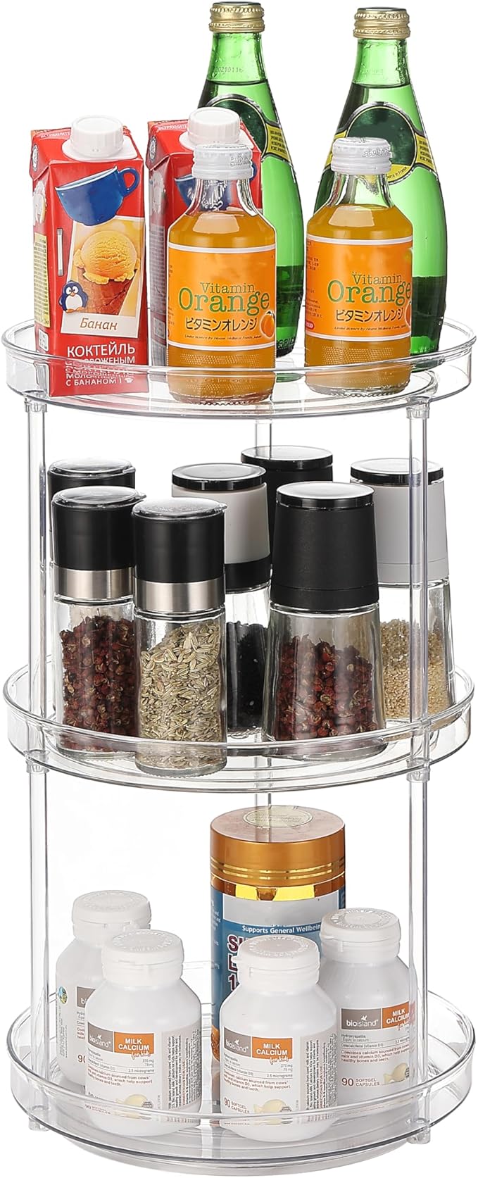 URALFA 3 Tier Bathroom Lazy Susan Organizer, 9 Inch Clear Rotating Makeup Organizer for Vanity, High-Capacity Acrylic Skincare Organizers 360 Rotating Tray for Countertop, Pantry, Kitchen, Cupboard-Ruum Studio Home