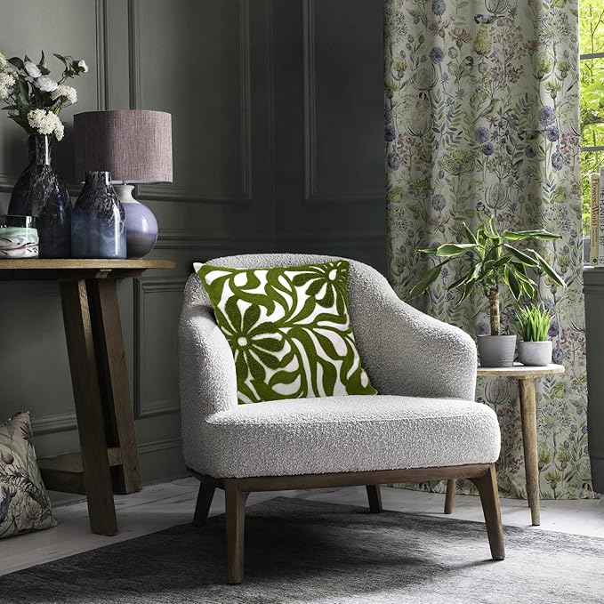 Alysheer Farmhouse Floral Leaves Embroidered Decorative Throw Pillow Cover 18x18 inches, Boho Tufted Flowers Embroidery Pattern Chic Cotton Cushion Case for Couch Bed Sofa Living Room(Olive Green)-Ruum Studio Home