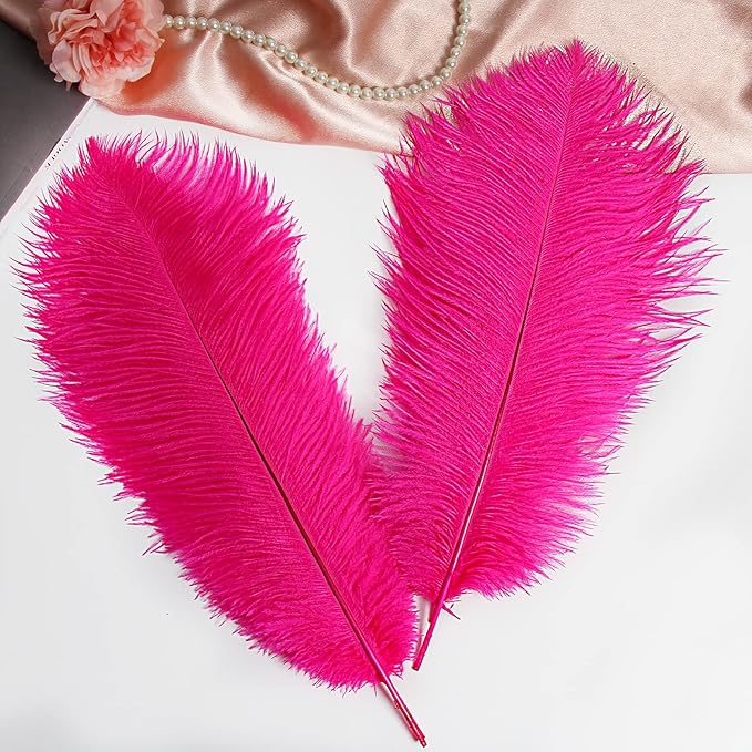 THARAHT 12pcs Hot Pink Ostrich Feathers Natural Bulk 14-16Inch 35cm-40cm for Wedding Party Centerpieces Easter Gatsby and Home Decorate Ostrich Feathers-Ruum Studio Home