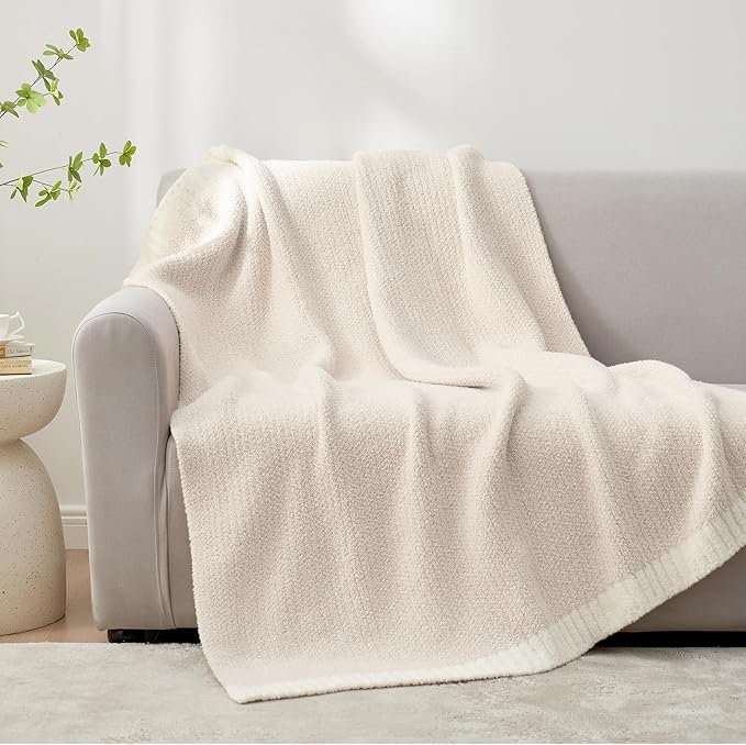 Snuggle Sac Heather Ivory Oversized Throw Blanket for Couch, Super Soft Warm Blankets Cozy Knit Fuzzy Lightweight Throw XL for Sofa, Bed, Heather Ivory, 50x 70 inches-Ruum Studio Home