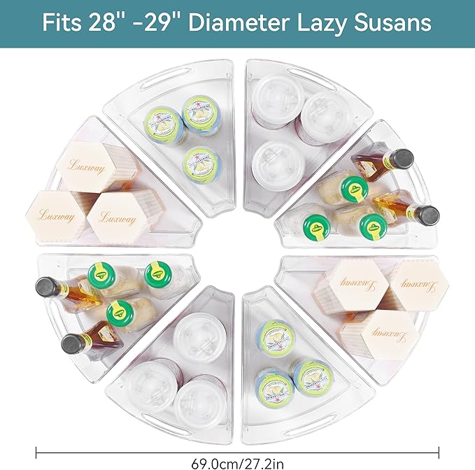 Oubonun Lazy Susan Organizers Set of 8, 11.6’’ x 10.2’’ x 4.1’' Plastic Transparent Kitchen Cabinet Storage Bins with Handle, 4.1" Deep Container, 1/8 Wedge - Food Safe, without BPA-Ruum Studio Home