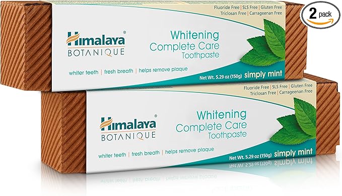 Himalaya Botanique Whitening Complete Care Toothpaste, Teeth Whitening, Fights Plaque, Fluoride Free, No Artificial Flavors, SLS Free, Cruelty Free, Foaming, Simply Mint Flavor, 5.29 Oz, 2 Pack-Ruum Studio Home