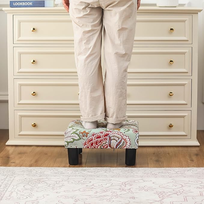 Joveco Small Foot Rest Stool Ottoman, 15" Fabric Square Footstool Upholstered Footrest for Chair, Under Desk, Office, Living Room, Boho Floral-Ruum Studio Home