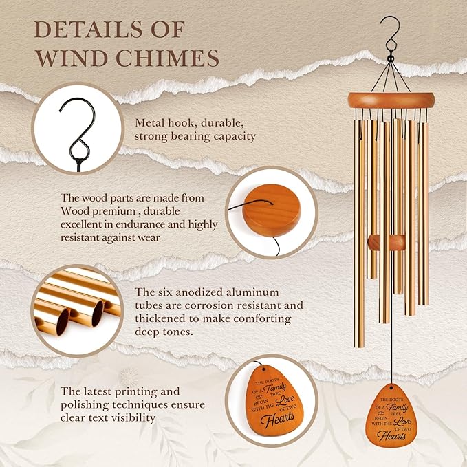 50th Wedding Anniversary Wind Chime, Happy 50th Anniversary Romantic Gifts for Couple, Parents, Wife, Husband, Friends, Golden Anniversarys Keepsake Gifts Ideas-Ruum Studio Home