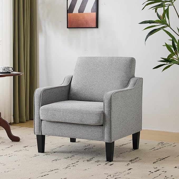 VINGLI Accent Chairs Set of 2 Gray Living Room Chairs Reading Chair for Bedroom Scooped Arm Chair Mid Century Modern Accent Chair Upholstered Comfy Chair for Apartment, Waiting Room-Ruum Studio Home