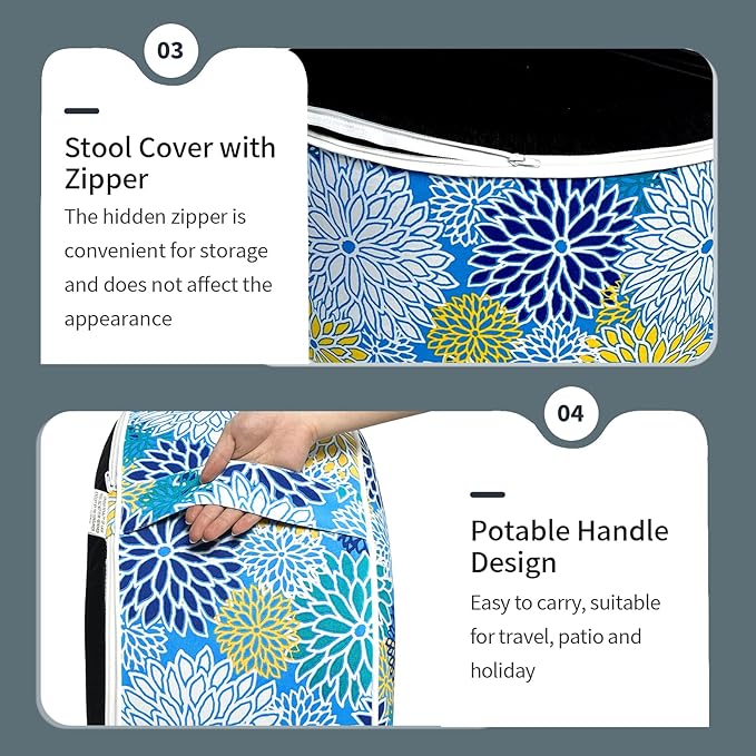 Inflatable Ottoman Stool D21 xH9 for Outdoor/Indoor Use, Water Repellent Patio Foot Rest Stool with Portable Handle,Round Pouf Ottoman Suitable for Garden,Deck and Camping - Dahlia Blue-Ruum Studio Home