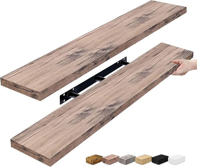 Sorbus Floating Shelves for Wall - 48 Inch Long Bathroom Shelves, Wall Decor for Bedroom, Kitchen, Living Room & Book Storage - Mounted Floating Shelf with Invisible Brackets (Mahogany, 2 Pack)-Ruum Studio Home