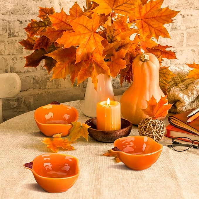 Dandat Fall Ramekins 6 oz Oven Safe Pumpkin Ceramic Ramekins Small Creme Brulee Dishes Dipping Pumpkin Baking Dish Shaped Bowl Plates for Serving Dip, Sauce, Condiments and Snack(24 Pcs)-Ruum Studio Home