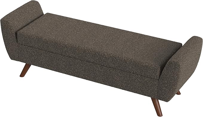 HomePop Modern Storage Bench with Wood Legs Home Décor|Bench with Storage for Living Room & Bedroom - Dark Brown Boucle-Ruum Studio Home