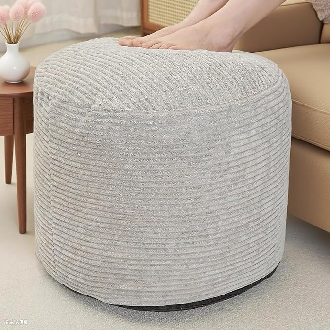 Round Stuffed Pouf Ottoman, Foot Stools Ottoman,Corduroy Poufs with Foam Chunk Filling, Furry and Fluffy Storage Ottomans, 20 X 15 Floor Poufs Foot Rest for Living Room-Ruum Studio Home