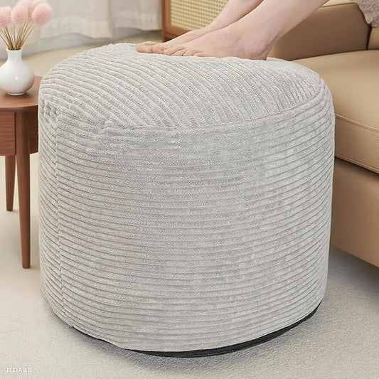 Round Stuffed Pouf Ottoman, Foot Stools Ottoman,Corduroy Poufs with Foam Chunk Filling, Furry and Fluffy Storage Ottomans, 20 X 15 Floor Poufs Foot Rest for Living Room-Ruum Studio Home