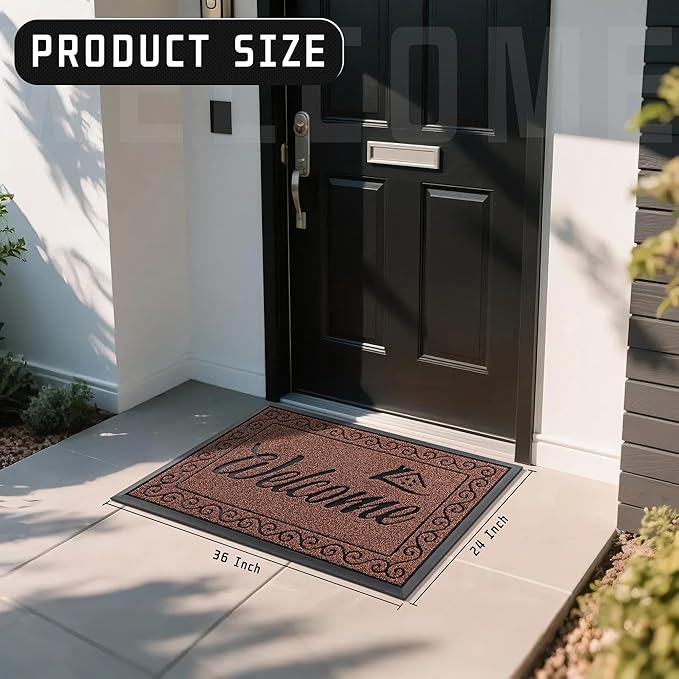Yimobra Welcome Mat Outdoor Indoor, Waterproof Heavy Duty Front Door Mat Outside Entrance, Extra Sturdy Non-Slip Doormat, Low Profile, Dirt Trapping, 36x24 Inches, Maroon-Ruum Studio Home