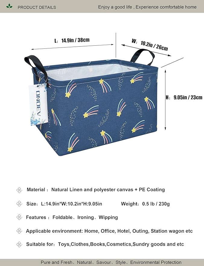 Rectangular Folding Laundry Basket,waterproof Canvas Basket,gift basket,Suitable for children's room,Office,Clothes,Toys Storage（Blue Meteor)-Ruum Studio Home