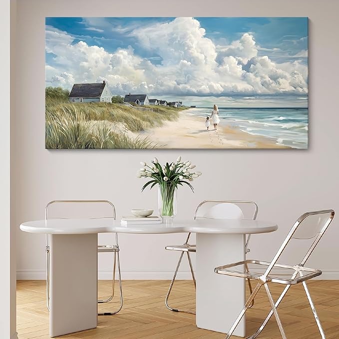HGUAOA Coastal Canvas Wall Art - Large Landscape Wall Art for Living Room - Ocean and Beach Painting - Blue Artwork for Bedroom Decor - Above Bed Wall Pictures -Beach Theme Print Art-Ruum Studio Home