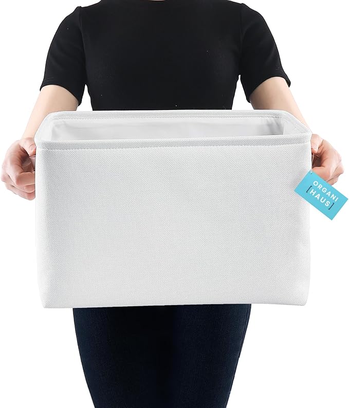 OrganiHaus Extra Large Fabric Storage Bins for Shelves 16x13in, Closet Storage Baskets for Shelf Organizing, Canvas Rectangle Bins for Organization, Linnen Baskets for Organizing - Off-White-Ruum Studio Home