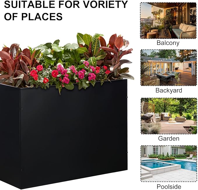 SUNNYPARK Large Metal Planter Box 32”x 12”x 24”, Rectangular Modern Black Metal Planter Box Heavy Duty with Drainage Holes for Outdoor Garden Patio-Ruum Studio Home