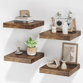 Square Floating Shelves for Wall, 10"W x 10"D x 1.2"H, Small Wooden Wall Mounted Display Shelf with Invisible Brackets for Living Room, Bedroom, Bathroom, Kitchen Decor, Set of 4, Rustic Brown-Ruum Studio Home