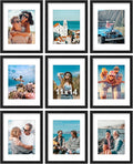 Vittanly 11x14 Picture Frames Set of 9, Shatter Resistant Plexiglass, Display 8x10 Pictures with Mat or 11x14 without Mat, Photo Frames for Wall or Tabletop, Engineered Wood, Black-Ruum Studio Home