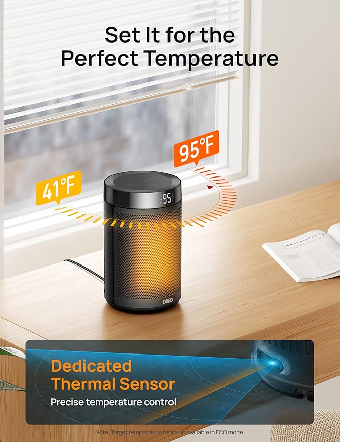 Dreo Space Heater, Portable Electric Heaters for Indoor Use with Thermostat, Digital Display, 1-12H Timer, Eco Mode and Fan Mode, 1500W PTC Ceramic Fast Safety Heat for Office Bedroom Home, Black-Ruum Studio Home