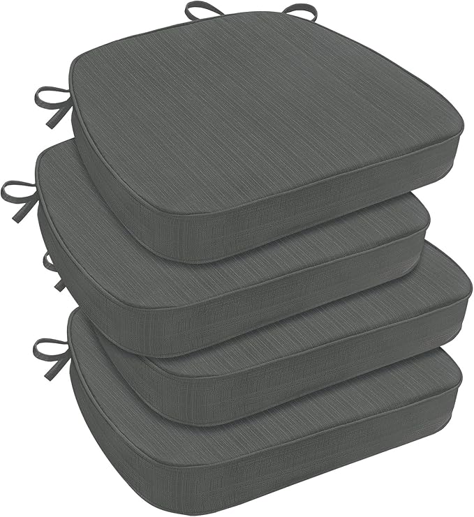 downluxe Chair Cushions for Dining Chairs, Waterproof Kitchen Chair Pads, Non-Slip Dining Seat Cushion with Ties, 17" x 16" x 2.5", Dark Grey, 4 Pack-Ruum Studio Home