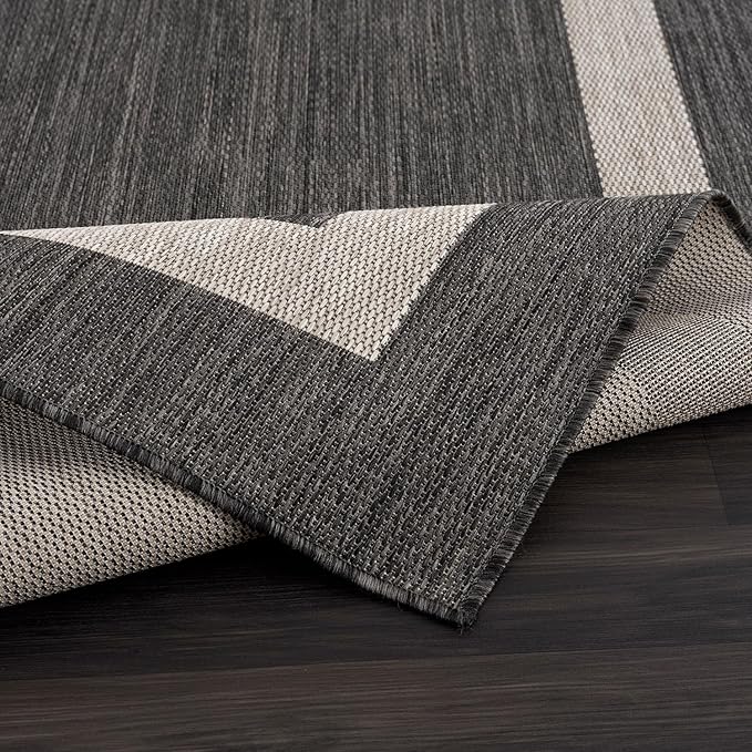 CAMILSON Outdoor Rug 8x10,Modern Outside Rugs for Patios Porches Waterproof Durable Washable Non-Shedding, Easy-to-Clean Indoor Outdoor Area Carpet (8 x 10, Bordered - Dark Gray/Light Gray)-Ruum Studio Home