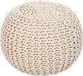 REDEARTH Round Pouf Ottoman - Cable Knitted Boho Poof - Home Décor Cord Pouffe Handmade Circular Footrest for Living Room - Bedroom - Kids Bedroom - 100% Cotton Pouf (18" x 18" x 14") - Ivory-Ruum Studio Home