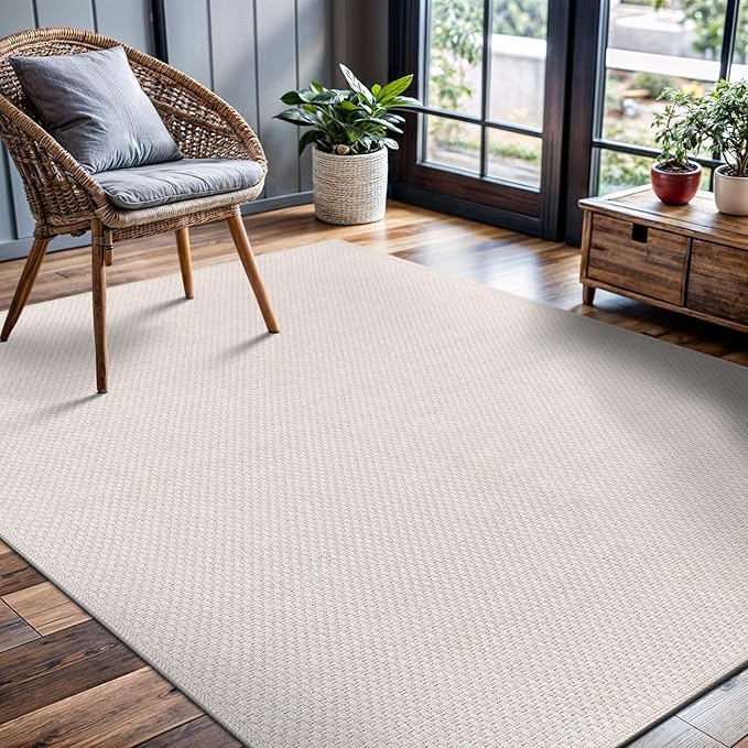 CAMILSON Easy Jute Rug 4x6, Indoor Outdoor Off-White Farmhouse Area Rugs for Living Room Patio and Kitchen Rug, Solid Woven Design, Easy-Cleaning, Washable Outside Carpet Alfombras (4 x 6)-Ruum Studio Home