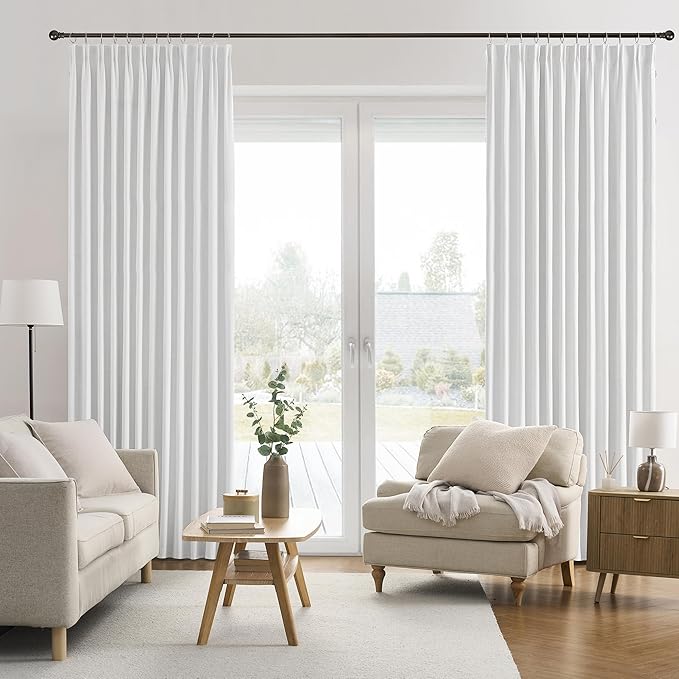 RAIN CITY Snow White Large Curtains 70 x 96 inch for Living Room Sliding Door 2 Panel Sets Back Tab Room Divider Pleated Linen Track Drapes for Bedroom Dining Room Farm House Cottage 8 Feet Long-Ruum Studio Home