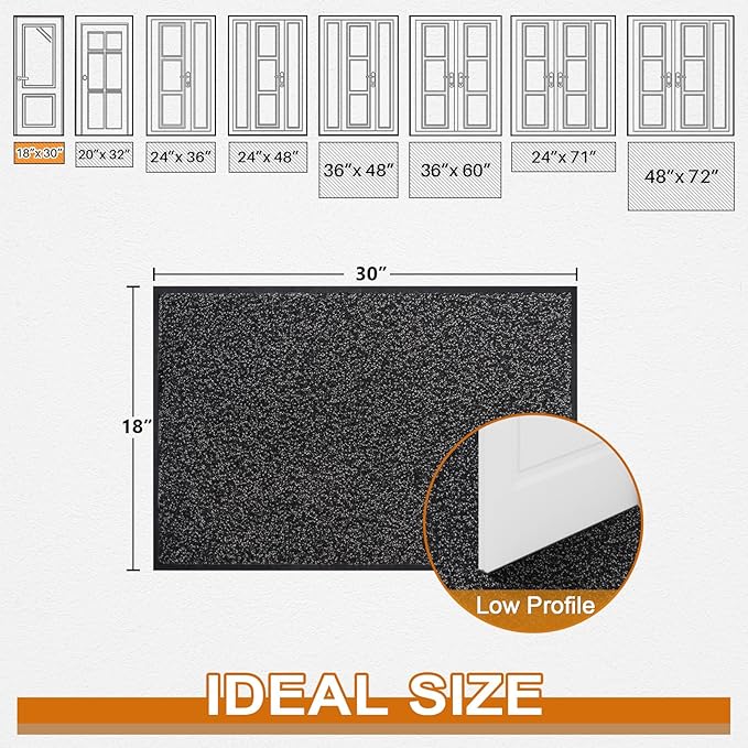 Mibao Front Door Mat, Dirt Trapper Welcome Mat for Outdoor Indoor, Non-Slip Waterproof Doormat, Durable Machine Washable Low Profile Entry Rug for Back Door Outside Patio Porch, 30" x 18", Black-Ruum Studio Home