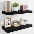 Marsmiles 24" Floating Shelves for Wall, Wooden Shelves with Invisible Brackets Set of 2, Rustic Farmhouse Wall Mounted Shelf for Kitchen Bathroom Living Room Study, Black-Ruum Studio Home