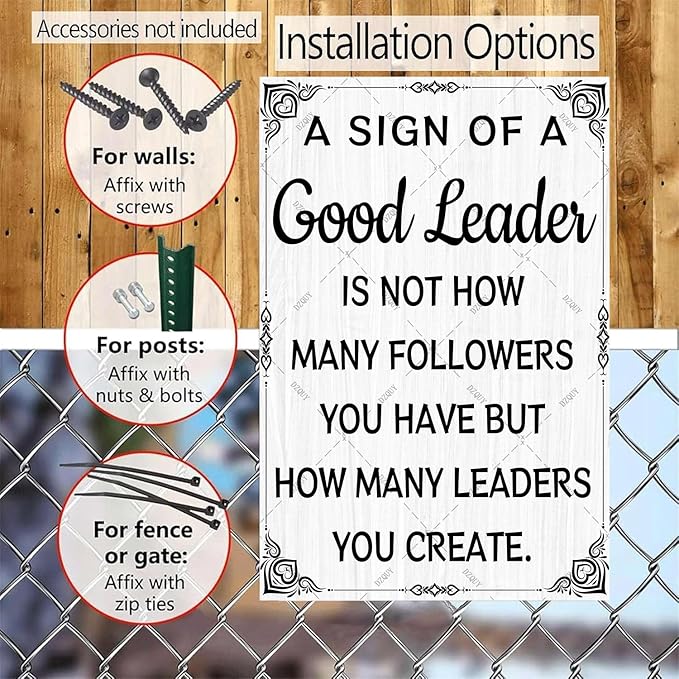 DZQUY Good Leader Metal Sign –12x8 Inches Inspirational Wall Art with Vintage Retro Design, Motivational Office & Home Decor for Living Room, Bedroom-Ruum Studio Home
