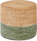 Wimarsbon 18'' Ottoman Pouf, Natural Braided Poof, Rustic Handweave Lounge Pouffe, Boho Footrest Stool for Bedroom, Accent Table for Living Room (Natural Water Hyacinth + Green Corn Husk)-Ruum Studio Home