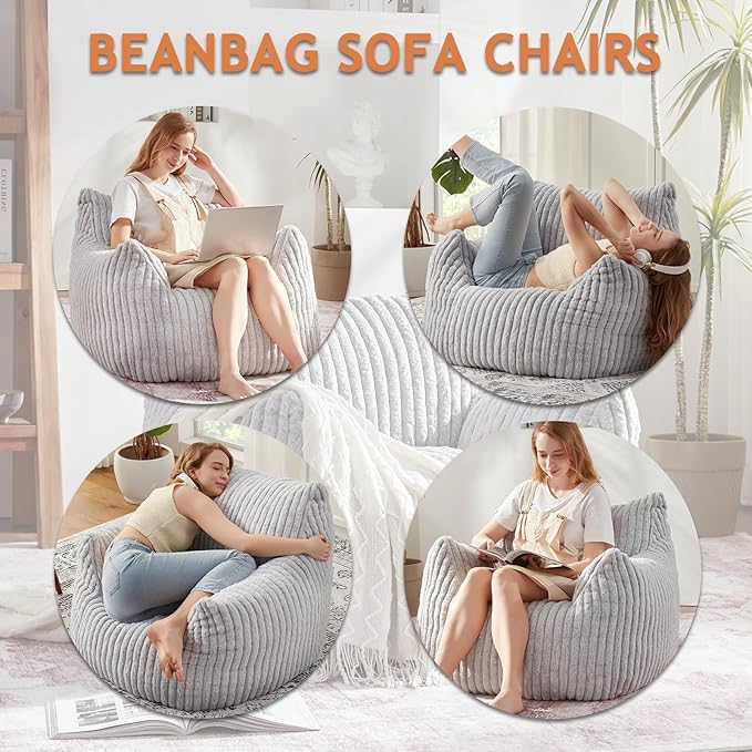 Giant Bean Bag Chairs for Adults with Filling Plush Fluffy Bean Bag Chairs for Teens with Armrests Comfy BeanBag Lazy Couch Sofa Chair for Bedroom Living Room Reading-Ruum Studio Home