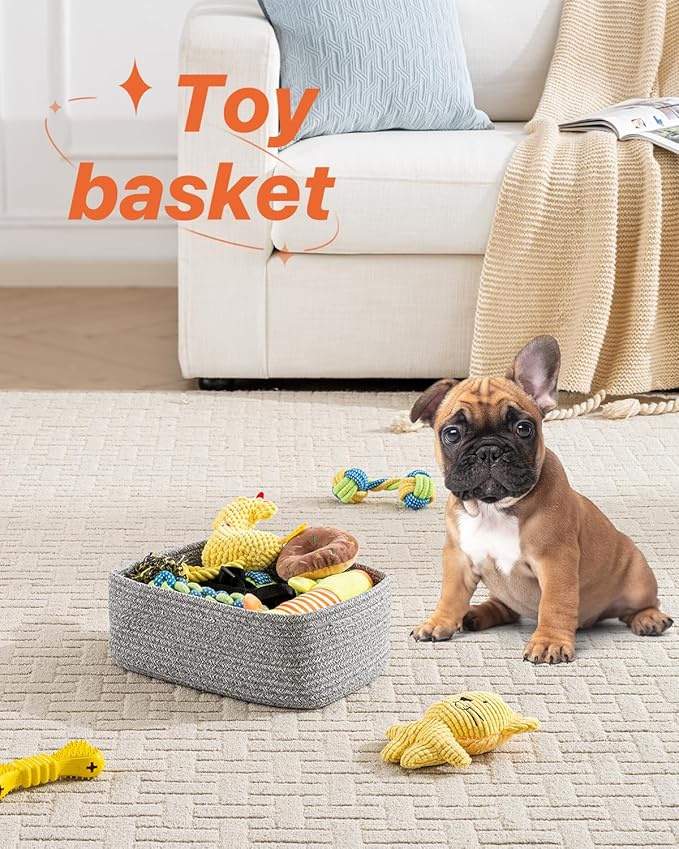KALLAX Small Woven Basket, 12 x 8 x 4.5 Inches, Storage Basket for Organizing, Cute Small Rope Shelf Closet Cube Storage Bins Baskets for Shelves, Dog Toy Gift Baskets Empty, 3 Packs, Mixed Grey-Ruum Studio Home