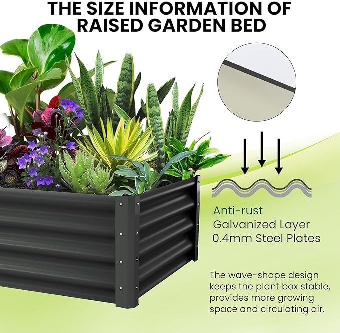 Large Outdoor Planter Boxes Kit Set of 2,6x3x1ft Galvanized Raised Bed Planter with Open-Ended Base Design, Elevated for Outdoor Plants, Durable Raised Bed for Gardening,Green-Ruum Studio Home